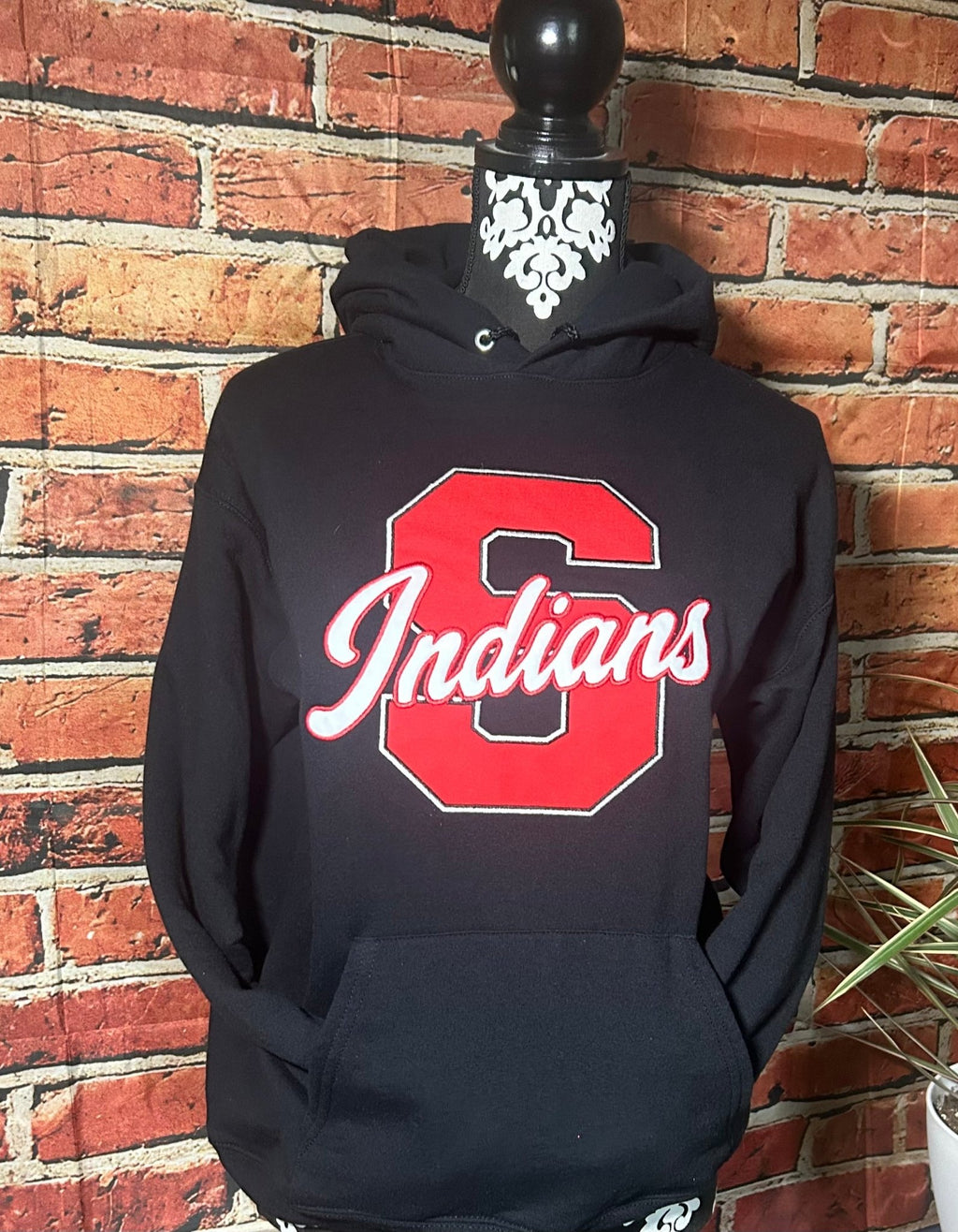 Shawnee School Spirit Appliqué hoodie with plain fabric - SC Custom Embroidery LLC