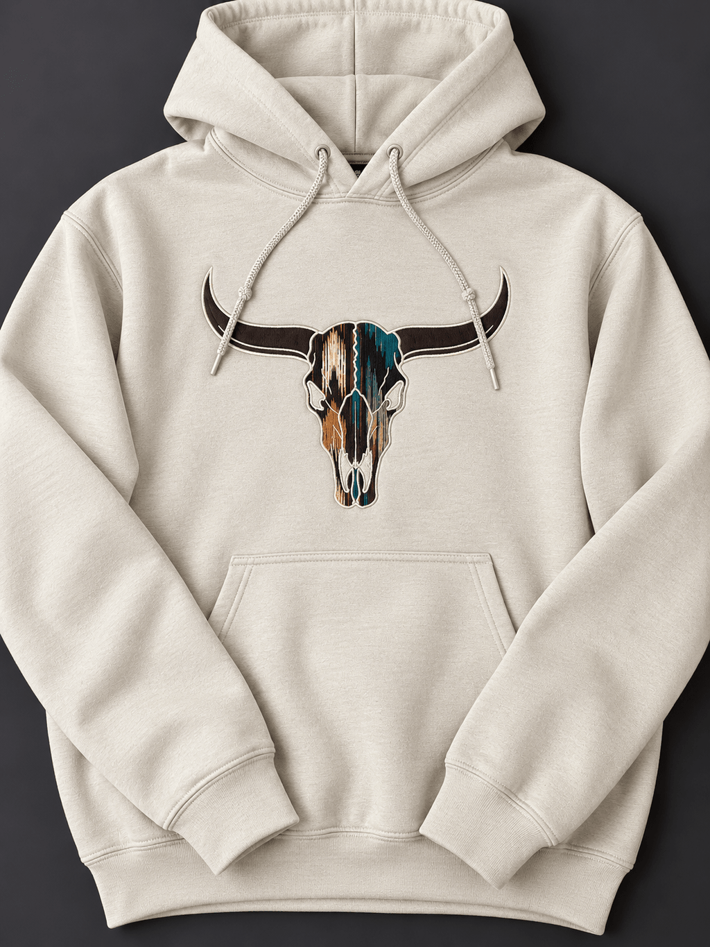 Western Longhorn Skull Embroidered Hoodie | Southwestern Graphic Sweatshir - SC Custom Embroidery LLC