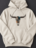 Western Longhorn Skull Embroidered Hoodie | Southwestern Graphic Sweatshir - SC Custom Embroidery LLC