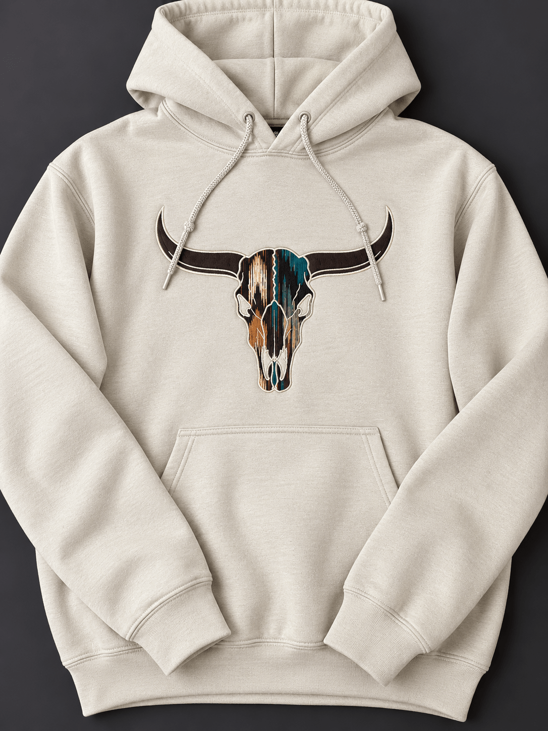 Western Longhorn Skull Embroidered Hoodie | Southwestern Graphic Sweatshir - SC Custom Embroidery LLC