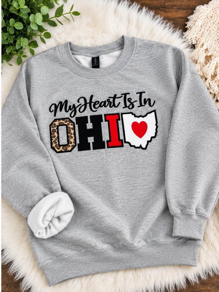 My Heart Is In Ohio Appliqué Crewneck | Ohio Spirit Wear - SC Custom Embroidery LLC