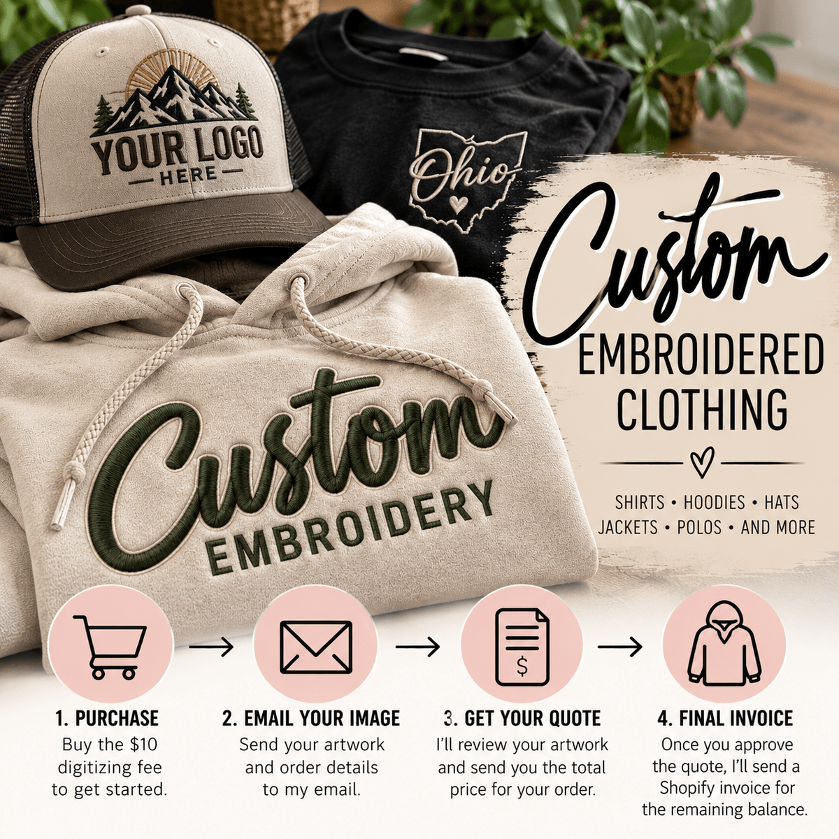 Custom Embroidered Clothing | Start Your Custom Order(full quote after image digitized for embroidery. - SC Custom Embroidery LLC