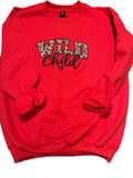 Girls Wild Child Leopard Print Appliqué Crewneck Sweatshirt - SC Custom Embroidery LLC