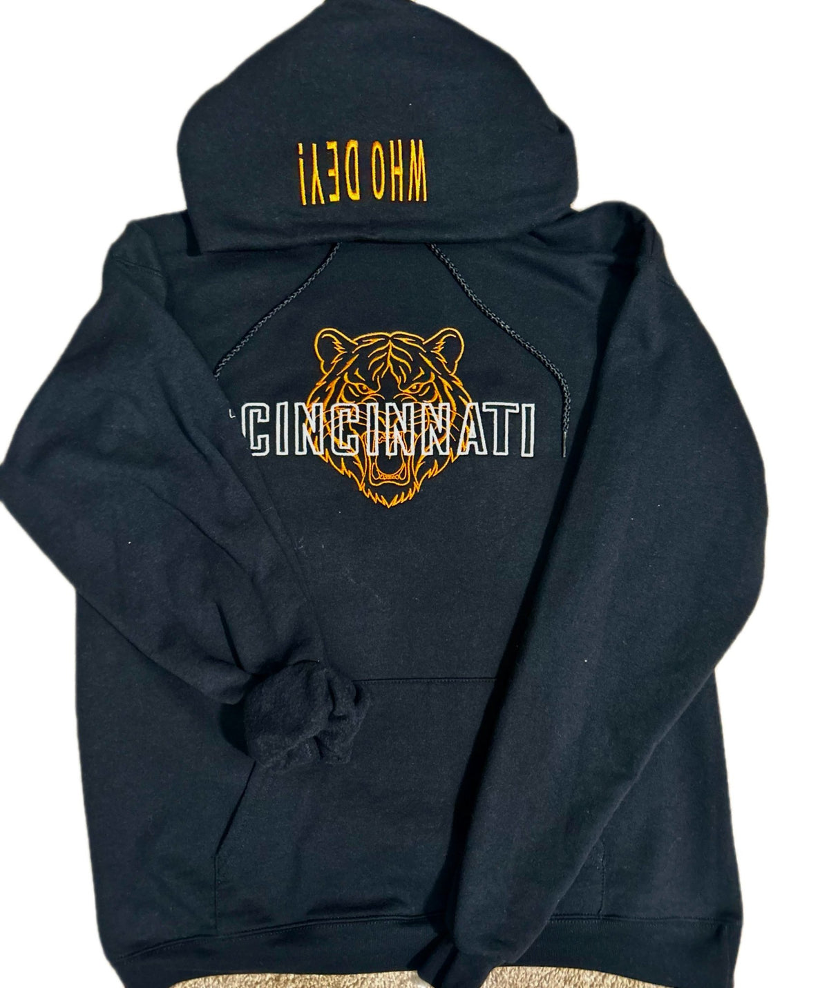 Cincinnati Football “Who Dey” Embroidered Hoodie – Black & Orange - SC Custom Embroidery LLC