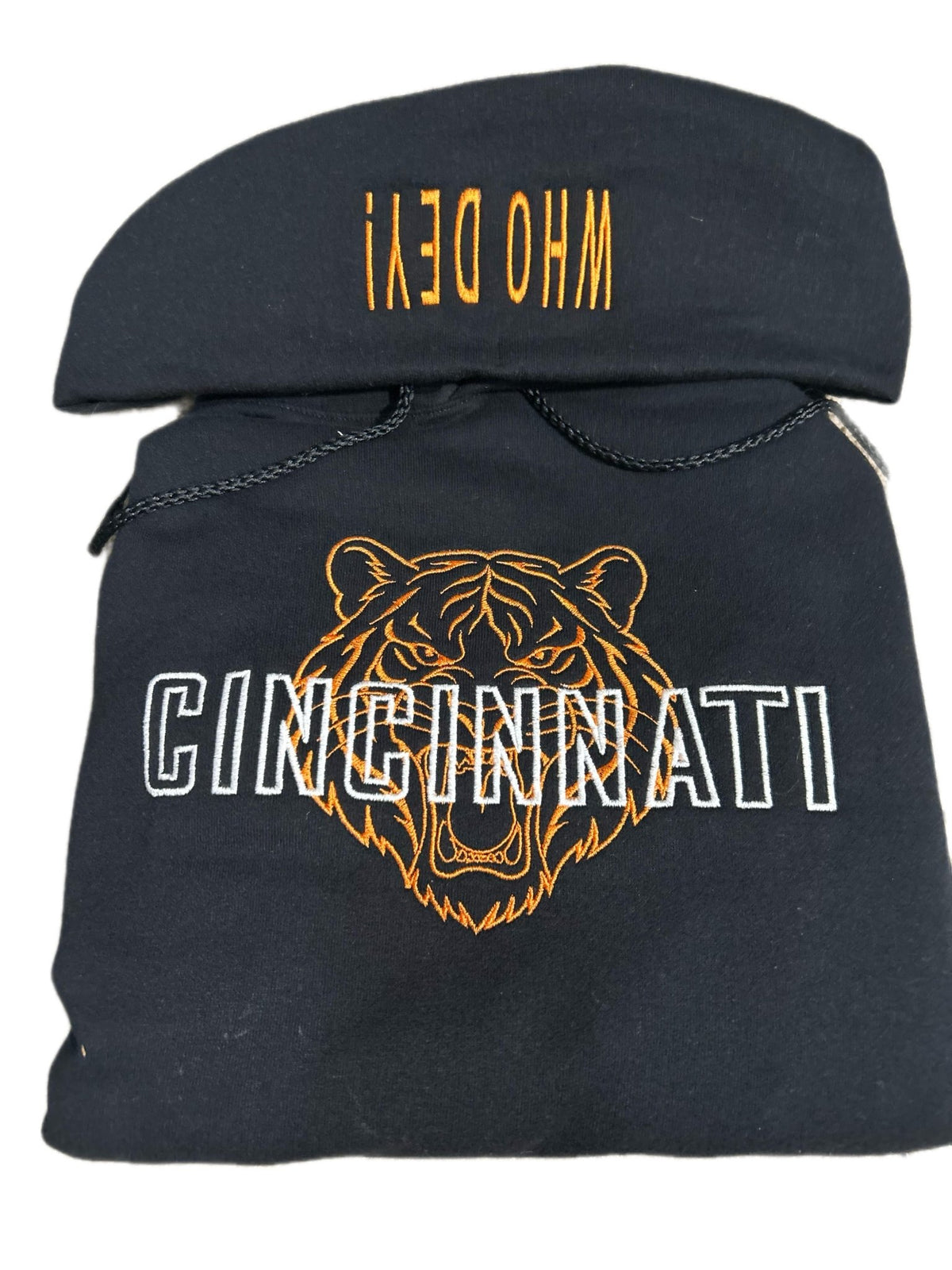 Cincinnati Football “Who Dey” Embroidered Hoodie – Black & Orange - SC Custom Embroidery LLC