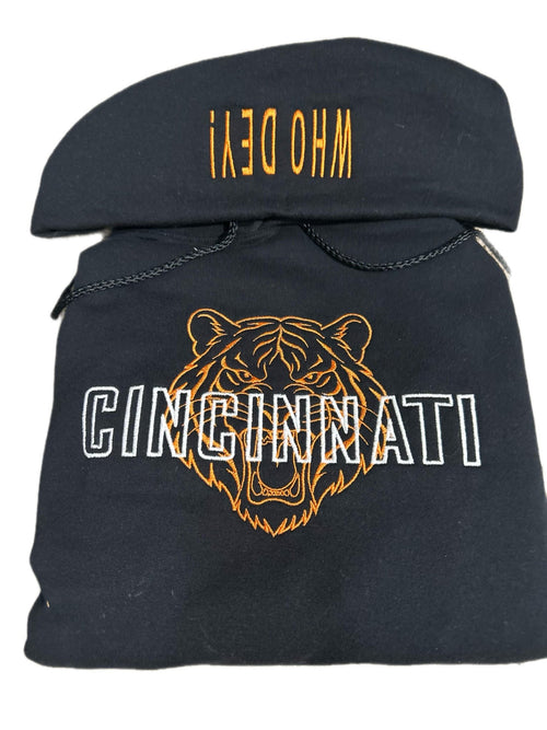 Cincinnati Football “Who Dey” Embroidered Hoodie – Black & Orange - SC Custom Embroidery LLC
