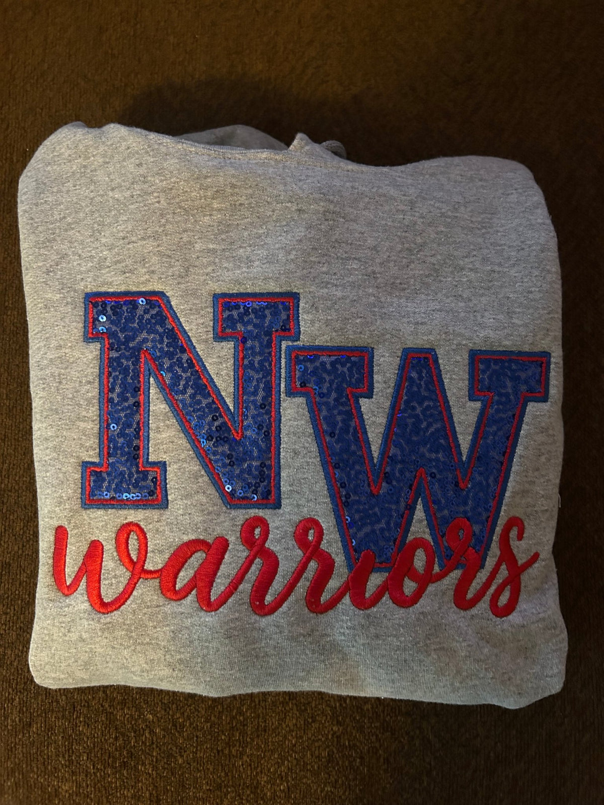 NW Warriors Sequin Applique Embroidered Hoodie | Northwestern Spirit Wear - SC Custom Embroidery LLC