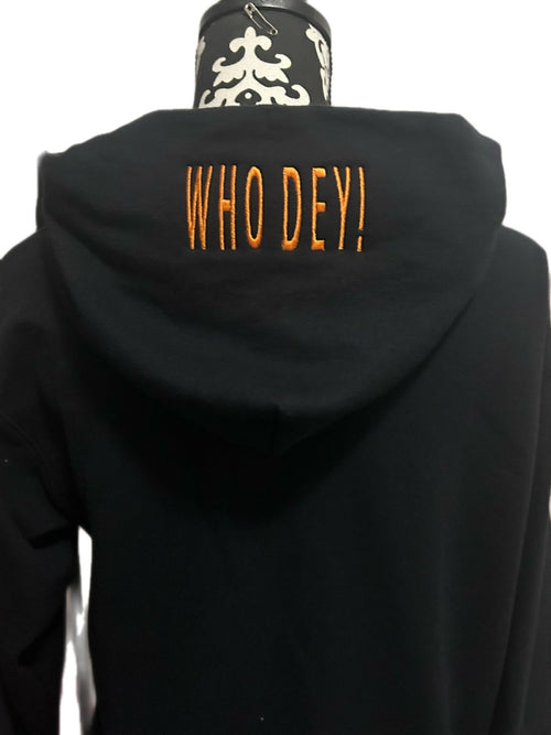 Cincinnati Football “Who Dey” Embroidered Hoodie – Black & Orange - SC Custom Embroidery LLC