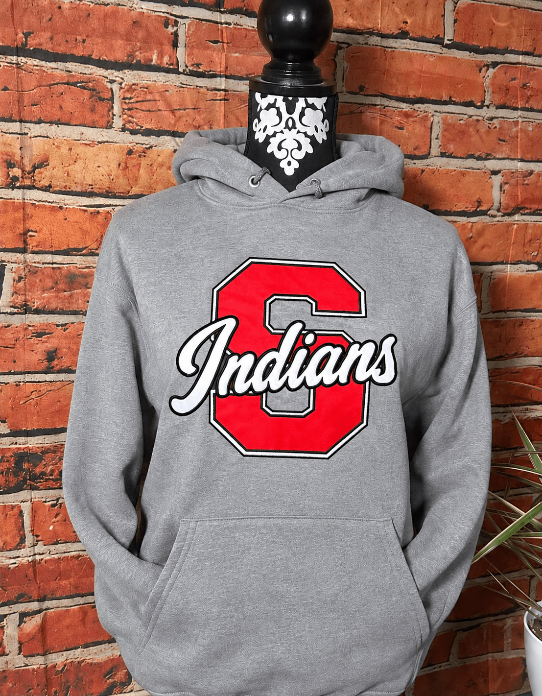 Shawnee School Spirit Appliqué hoodie with plain fabric - SC Custom Embroidery LLC