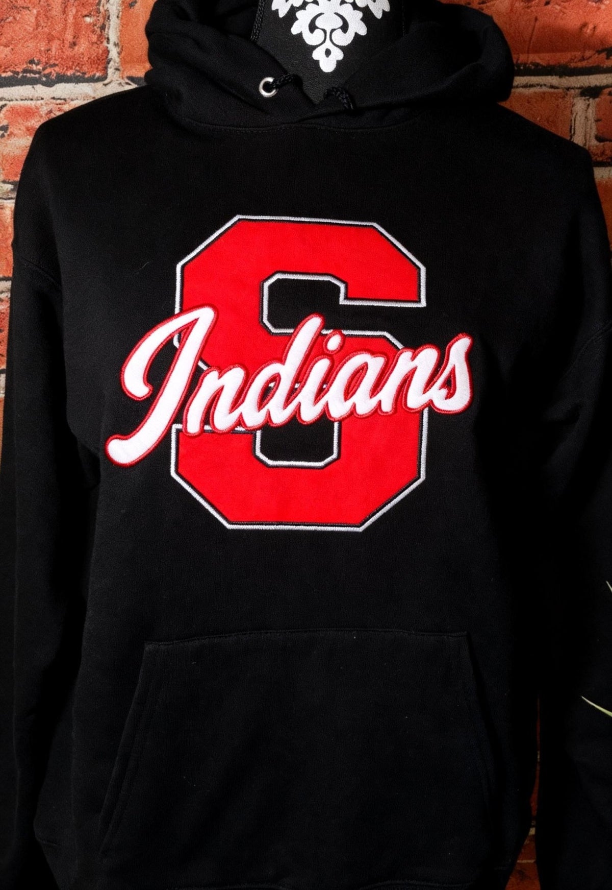 Shawnee School Spirit Appliqué hoodie with plain fabric - SC Custom Embroidery LLC