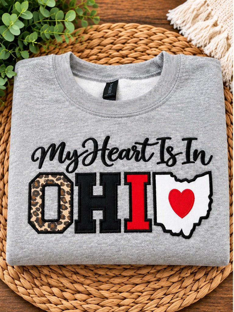 My Heart Is In Ohio Appliqué Crewneck | Ohio Spirit Wear - SC Custom Embroidery LLC