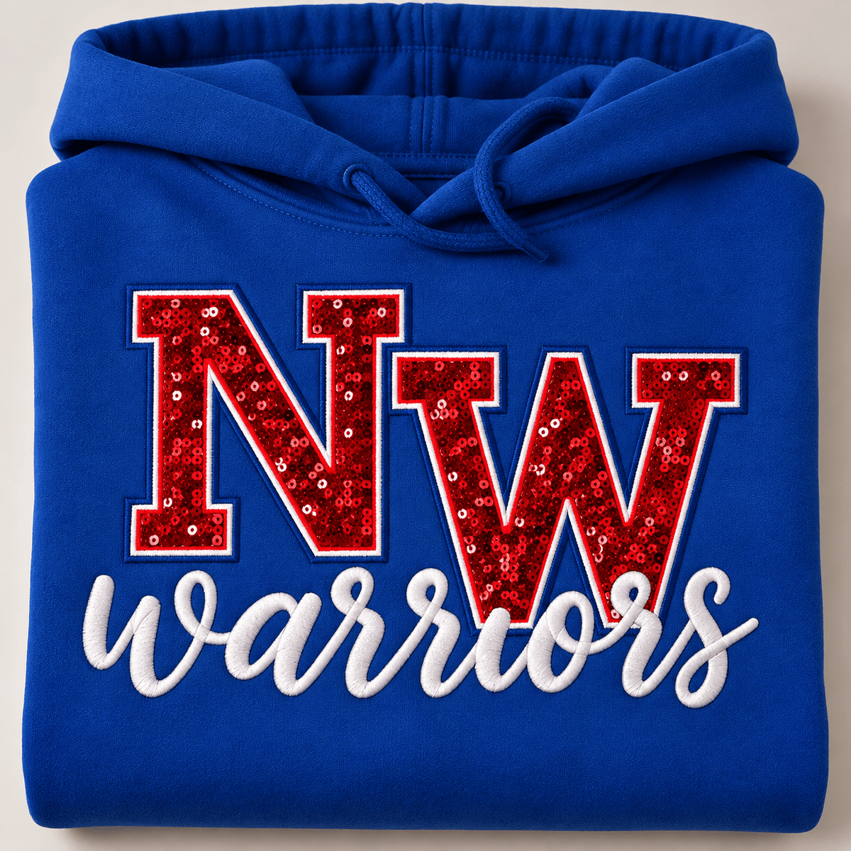 NW Warriors Sequin Applique Embroidered Hoodie | Northwestern Spirit Wear - SC Custom Embroidery LLC