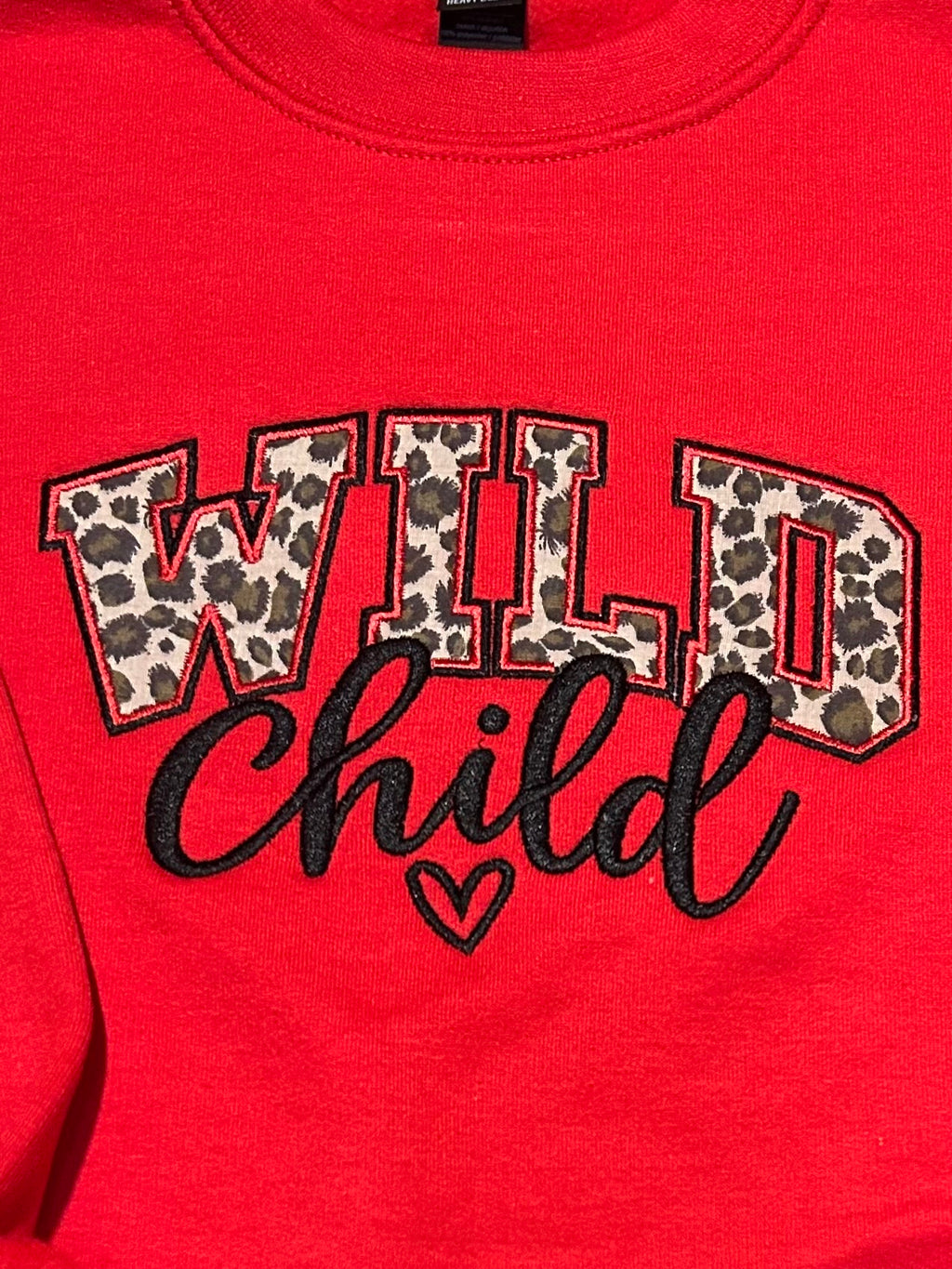 Girls Wild Child Leopard Print Appliqué Crewneck Sweatshirt - SC Custom Embroidery LLC