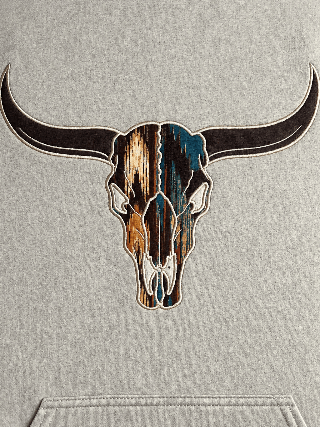 Western Longhorn Skull Embroidered Hoodie | Southwestern Graphic Sweatshir - SC Custom Embroidery LLC