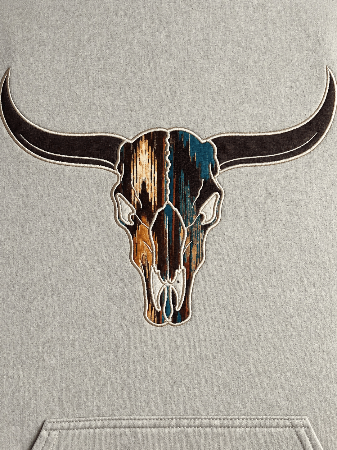 Western Longhorn Skull Embroidered Hoodie | Southwestern Graphic Sweatshir - SC Custom Embroidery LLC