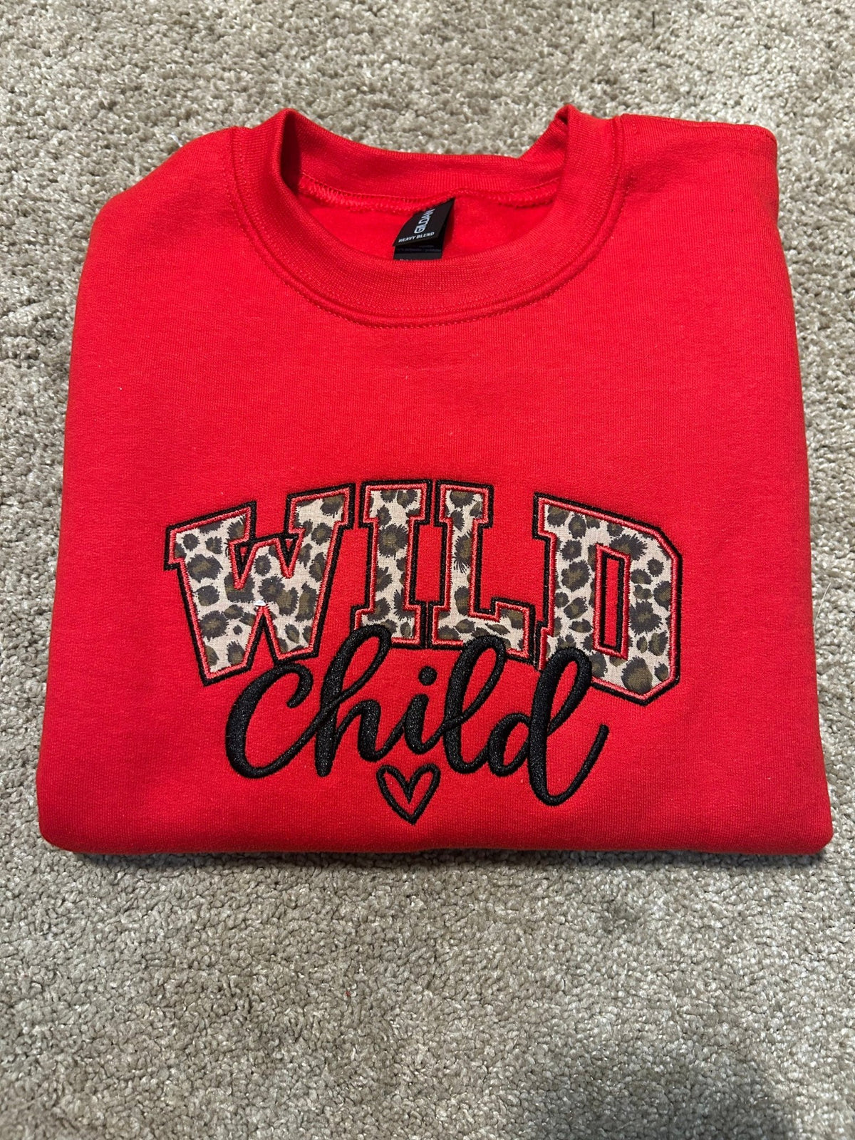 Girls Wild Child Leopard Print Appliqué Crewneck Sweatshirt - SC Custom Embroidery LLC