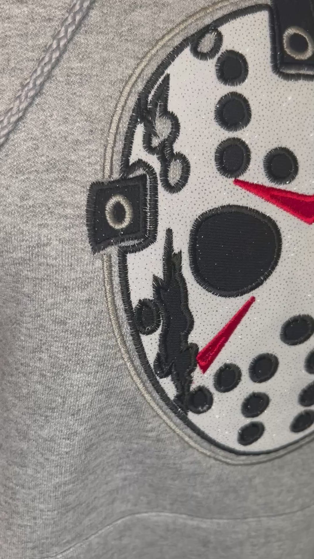 Jason Hockey Mask Appliqué Hoodie | Horror Inspired Embroidered Sweatshirt | Glitter or Fabric Appliqué | Halloween Hoodie